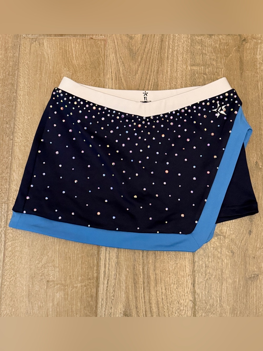 Girl’s Rebel Athletic Navy, Blue & White Rhinestone Cheerleading Skort